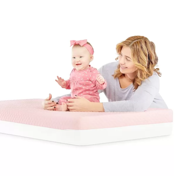 Dream On Me 2 in 1 Infant Crib and Toddler Bed Mattress | Greenguard Gold and JPMA Certified Crib Mattress | Copper-Infused Toddler Layer | Removable Zipper Cover | Pure Zen White and Pink