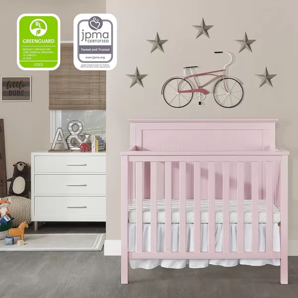 Dream On Me Ava 4-in-1 Convertible Mini Crib in Pebble Grey, 635-PG, Greenguard Gold Certified, Non-Toxic Finish, Comes with 1" Mattress Pad, with 3 Mattress Height Settings