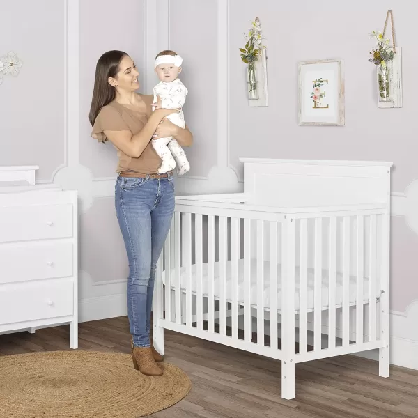 Dream On Me Ava 4-in-1 Convertible Mini Crib in Pebble Grey, 635-PG, Greenguard Gold Certified, Non-Toxic Finish, Comes with 1" Mattress Pad, with 3 Mattress Height Settings