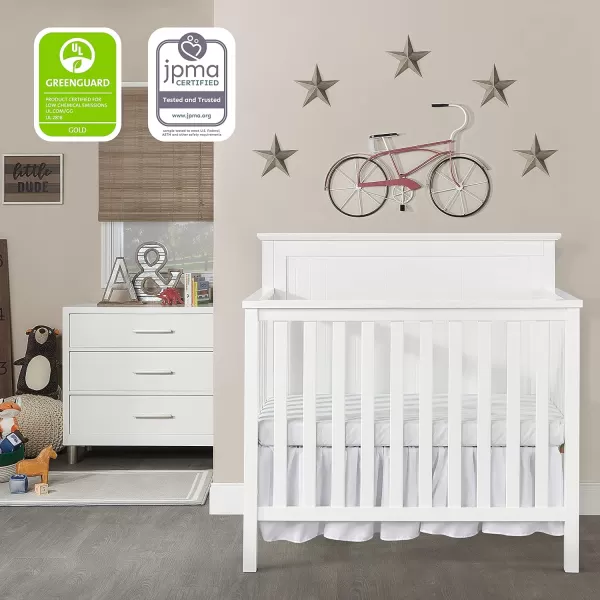 Dream On Me Ava 4-in-1 Convertible Mini Crib in Pebble Grey, 635-PG, Greenguard Gold Certified, Non-Toxic Finish, Comes with 1" Mattress Pad, with 3 Mattress Height Settings