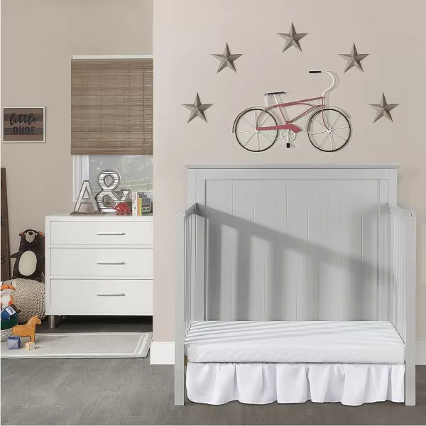 Dream On Me Ava 4-in-1 Convertible Mini Crib in Pebble Grey, 635-PG, Greenguard Gold Certified, Non-Toxic Finish, Comes with 1" Mattress Pad, with 3 Mattress Height Settings