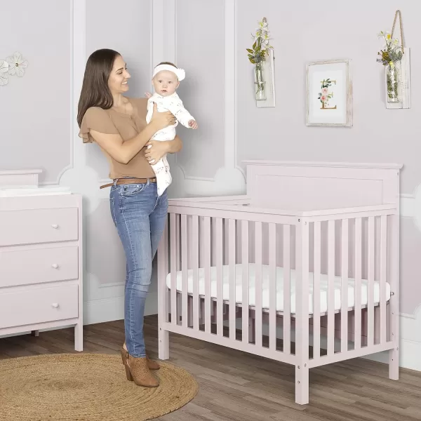 Dream On Me Ava 4-in-1 Convertible Mini Crib in Pebble Grey, 635-PG, Greenguard Gold Certified, Non-Toxic Finish, Comes with 1" Mattress Pad, with 3 Mattress Height Settings