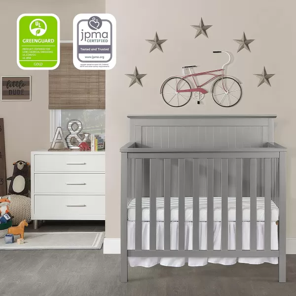 Dream On Me Ava 4-in-1 Convertible Mini Crib in Pebble Grey, 635-PG, Greenguard Gold Certified, Non-Toxic Finish, Comes with 1" Mattress Pad, with 3 Mattress Height Settings