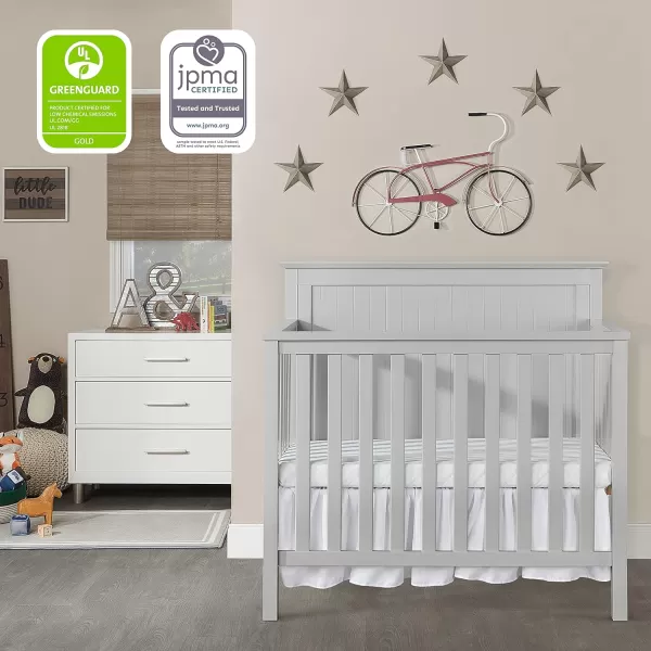 Dream On Me Ava 4-in-1 Convertible Mini Crib in Pebble Grey, 635-PG, Greenguard Gold Certified, Non-Toxic Finish, Comes with 1" Mattress Pad, with 3 Mattress Height Settings