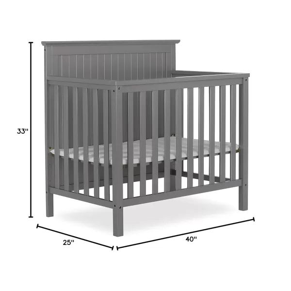 Dream On Me Ava 4-in-1 Convertible Mini Crib in Pebble Grey, 635-PG, Greenguard Gold Certified, Non-Toxic Finish, Comes with 1" Mattress Pad, with 3 Mattress Height Settings