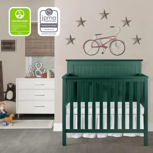 Dream On Me Ava 4-in-1 Convertible Mini Crib in Pebble Grey, 635-PG, Greenguard Gold Certified, Non-Toxic Finish, Comes with 1" Mattress Pad, with 3 Mattress Height Settings