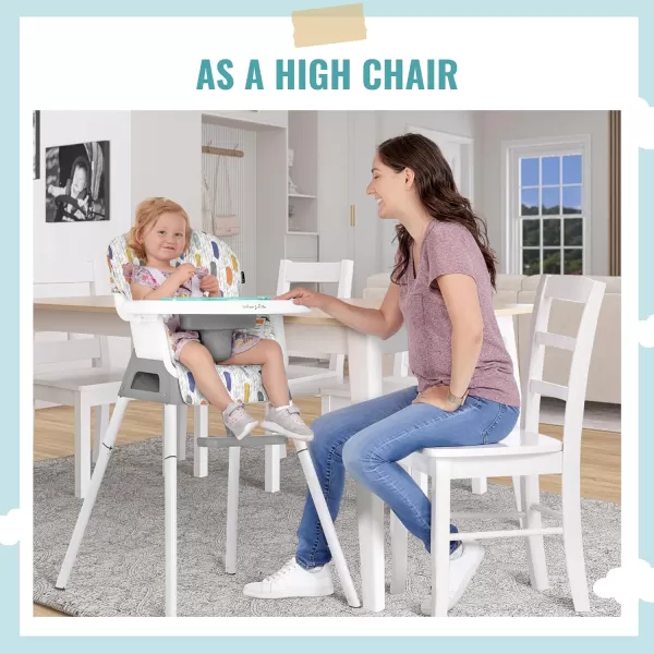 Dream On Me Curio Sit N Seek 3 in 1 Convertible Baby High Chair in Grey, Removable and Adjustable Tray, Portable High Chair, Adjustable Legs, Detachable Footrest, PU Fabric &amp; 5 Point Safety Harness