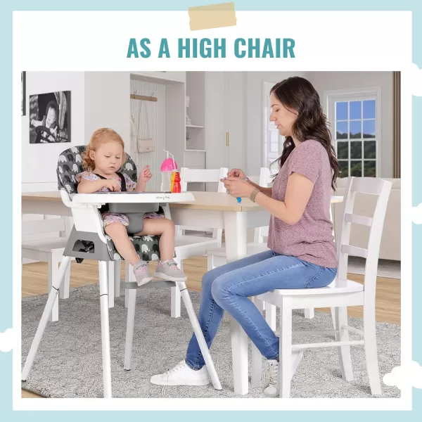 Dream On Me Curio Sit N Seek 3 in 1 Convertible Baby High Chair in Grey, Removable and Adjustable Tray, Portable High Chair, Adjustable Legs, Detachable Footrest, PU Fabric &amp; 5 Point Safety Harness