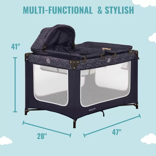 Dream On Me Emily Rose Deluxe Playard in Black and White with Infant Bassinet and Changing Tray, Lightweight Portable and Convertible Playard for Baby, Breathable Mesh Sides and Soft Fabric