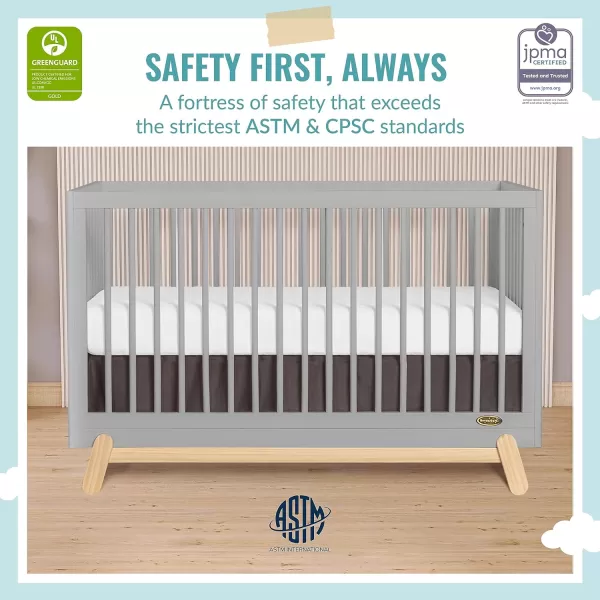 Dream On Me Hygge 5-in-1 Convertible Crib in Pebble Grey Oak, JPMA &amp; Greenguard Gold Certified, Made of Sustainable Pinewood, Easy to Clean, Safe Wooden Nursery Furniture