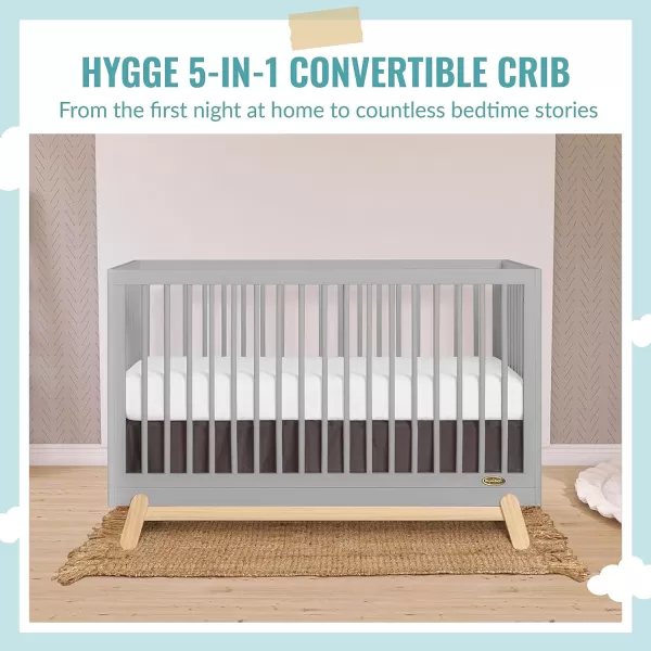 Dream On Me Hygge 5-in-1 Convertible Crib in Pebble Grey Oak, JPMA &amp; Greenguard Gold Certified, Made of Sustainable Pinewood, Easy to Clean, Safe Wooden Nursery Furniture