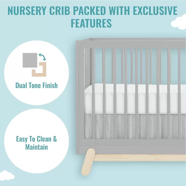 Dream On Me Hygge 5-in-1 Convertible Crib in Pebble Grey Oak, JPMA &amp; Greenguard Gold Certified, Made of Sustainable Pinewood, Easy to Clean, Safe Wooden Nursery Furniture