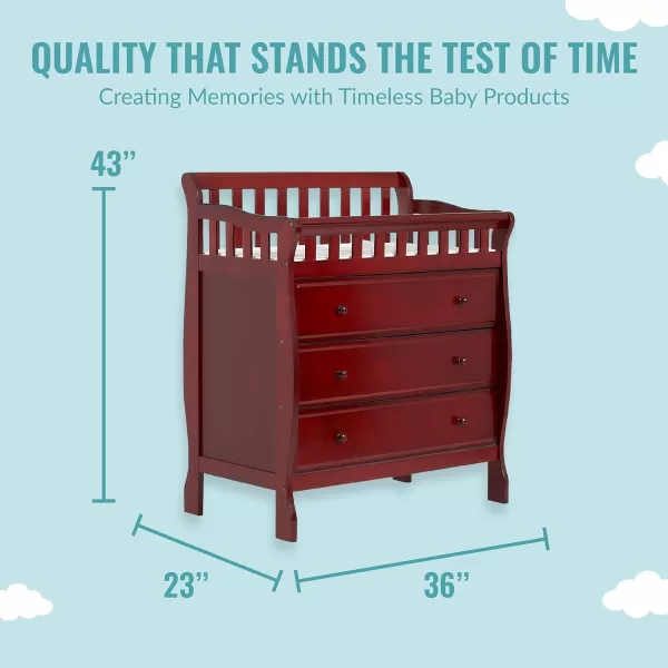 Dream On Me Marcus Changing Table And Dresser In Cherry, Features 3 Spacious Drawers, Non-Toxic Finishes, Comes With 1" Changing Pad, Made Of Solid Wood