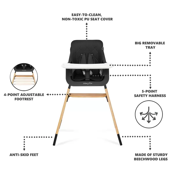 Dream On Me Nibble Wooden Compact High Chair in Light Grey | Light Weight | Portable |Removable seat Cover I Adjustable Tray I Baby and Toddler