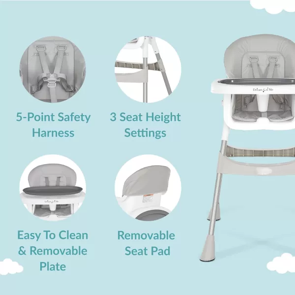 Dream On Me Portable 2-in-1 Tabletalk High Chair, Convertible Compact High Chair, Light Weight Portable Highchair, Grey