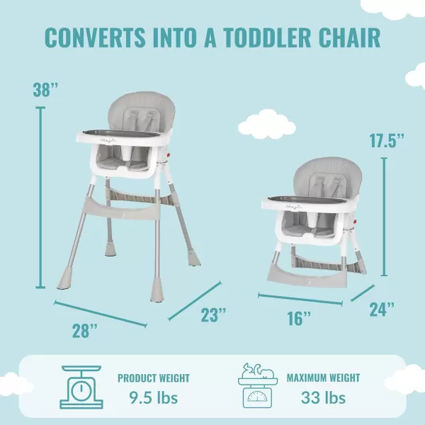 Dream On Me Portable 2-in-1 Tabletalk High Chair, Convertible Compact High Chair, Light Weight Portable Highchair, Grey