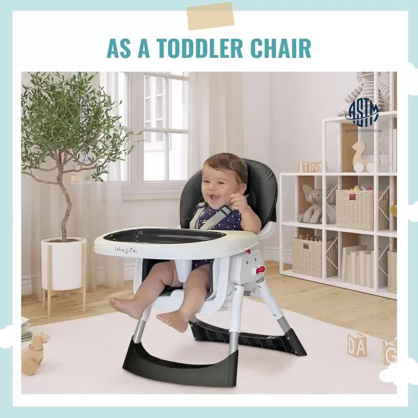 Dream On Me Portable 2-in-1 Tabletalk High Chair, Convertible Compact High Chair, Light Weight Portable Highchair, Grey