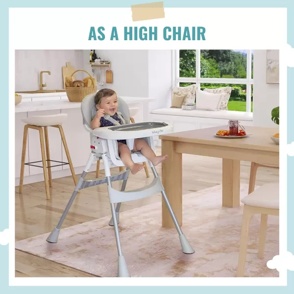 Dream On Me Portable 2-in-1 Tabletalk High Chair, Convertible Compact High Chair, Light Weight Portable Highchair, Grey