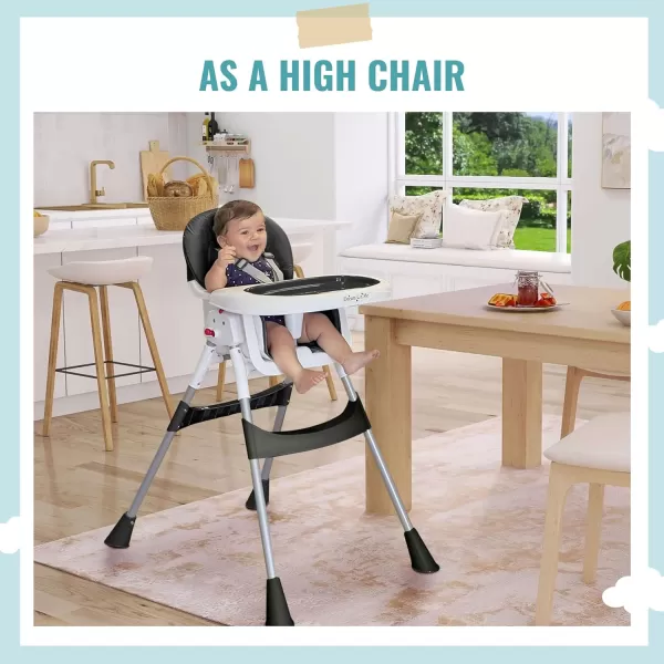 Dream On Me Portable 2-in-1 Tabletalk High Chair, Convertible Compact High Chair, Light Weight Portable Highchair, Grey