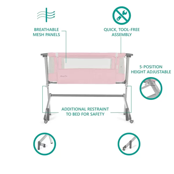 Dream On Me Skylar Bassinet and Beside Sleeper in Pink, Lightweight and Portable Baby Bassinet, Five Position Adjustable Height, Easy to Fold and Carry Travel Bassinet, JPMA Certified