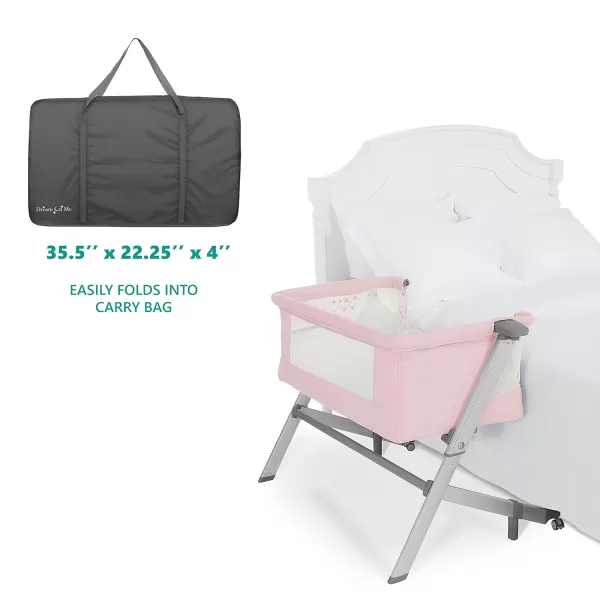 Dream On Me Skylar Bassinet and Beside Sleeper in Pink, Lightweight and Portable Baby Bassinet, Five Position Adjustable Height, Easy to Fold and Carry Travel Bassinet, JPMA Certified