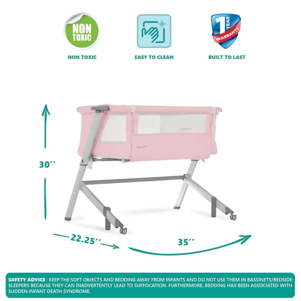 Dream On Me Skylar Bassinet and Beside Sleeper in Pink, Lightweight and Portable Baby Bassinet, Five Position Adjustable Height, Easy to Fold and Carry Travel Bassinet, JPMA Certified