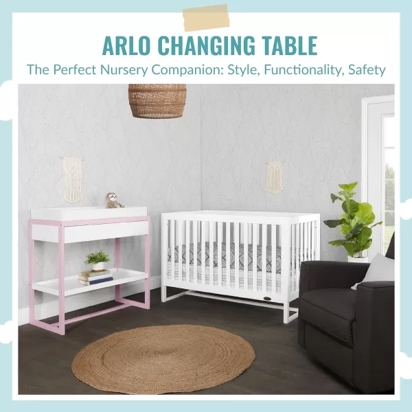 Dream On Me av2023-Dream nontoxic strap-3b688703 Arlo Changing Table in Blush Pink, Made of Solid New Zealand Pinewood, Non-Toxic Finish, Comes with Water Resistant Mattress Pad &amp; Safety Strap