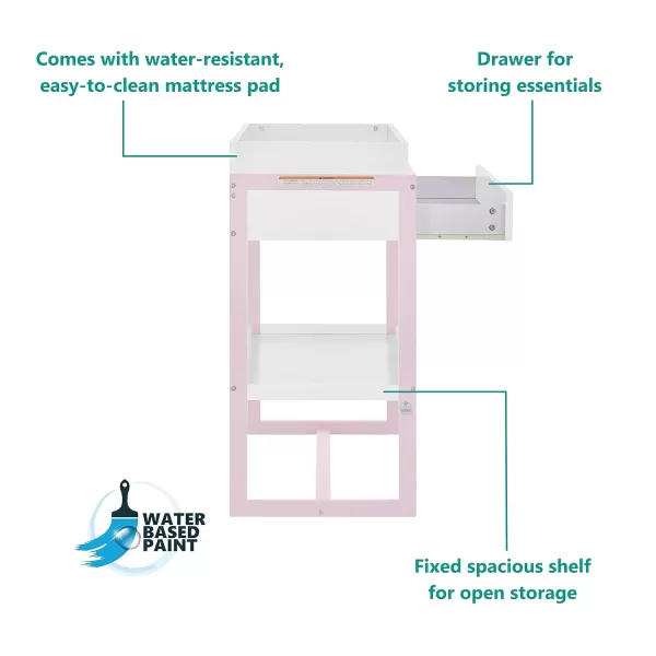 Dream On Me av2023-Dream nontoxic strap-3b688703 Arlo Changing Table in Blush Pink, Made of Solid New Zealand Pinewood, Non-Toxic Finish, Comes with Water Resistant Mattress Pad &amp; Safety Strap