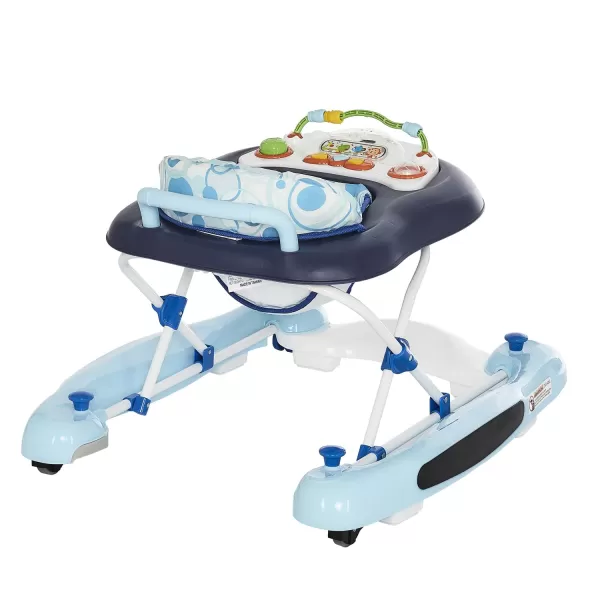 Go-Getter Baby Walker and Walk Behind Walker, Adjustable Seat Height, Comfortable Padded Seat, Easy to Fold, Pack and Store, Detachable Fun Tray, Blue