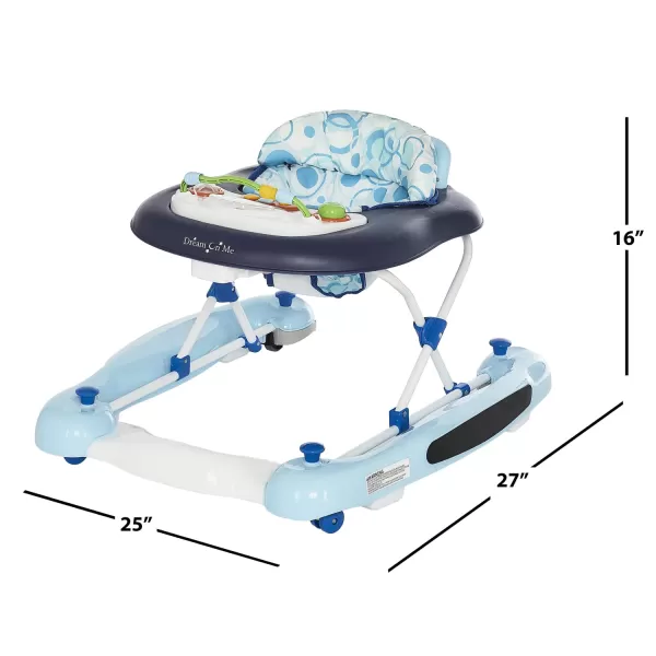 Go-Getter Baby Walker and Walk Behind Walker, Adjustable Seat Height, Comfortable Padded Seat, Easy to Fold, Pack and Store, Detachable Fun Tray, Blue