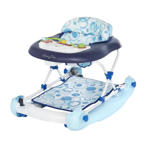 Go-Getter Baby Walker and Walk Behind Walker, Adjustable Seat Height, Comfortable Padded Seat, Easy to Fold, Pack and Store, Detachable Fun Tray, Blue