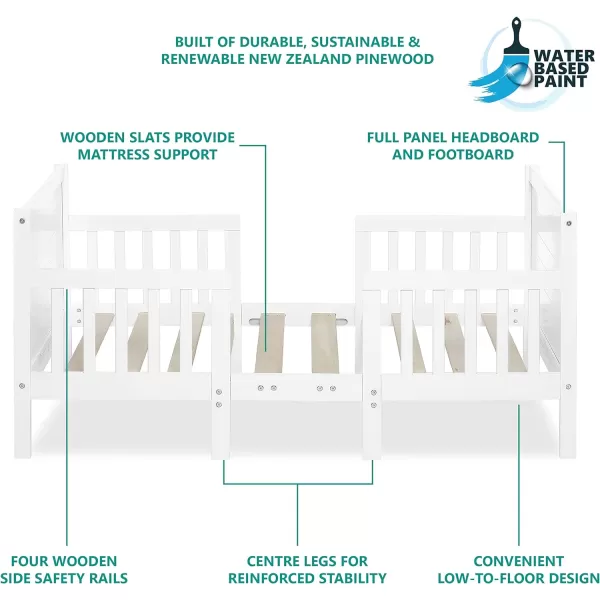 Hudson 3 In 1 Convertible Toddler Bed In White, Greenguard Gold Certified, JPMA Certified, Non Toxic Finishes, Made of Sustainable New Zealand Pinewood