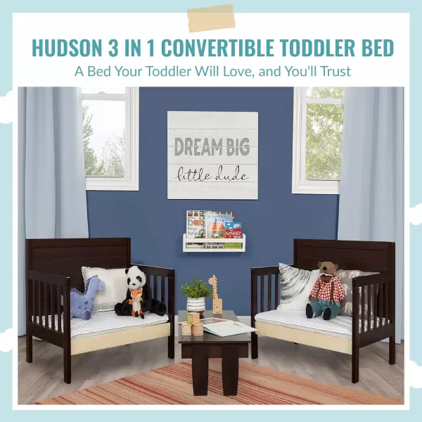 Hudson 3 In 1 Convertible Toddler Bed In White, Greenguard Gold Certified, JPMA Certified, Non Toxic Finishes, Made of Sustainable New Zealand Pinewood