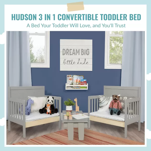 Hudson 3 In 1 Convertible Toddler Bed In White, Greenguard Gold Certified, JPMA Certified, Non Toxic Finishes, Made of Sustainable New Zealand Pinewood