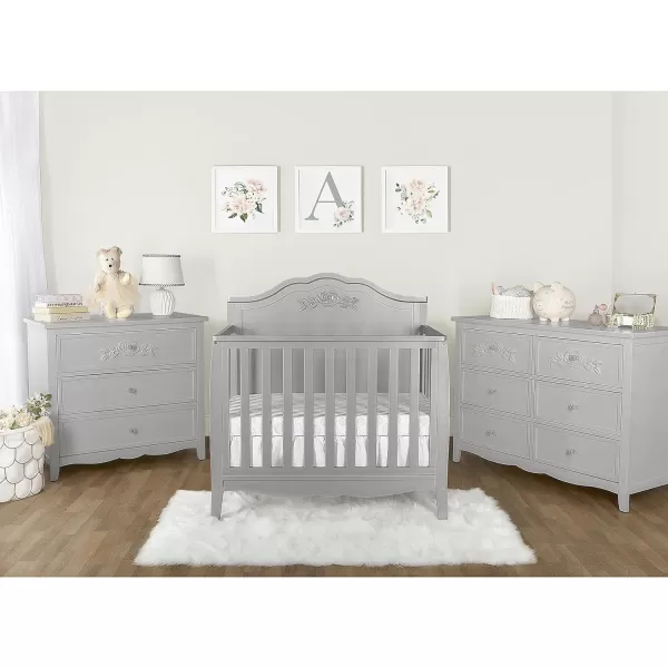 Nursery Essentials Bundle of Sweetpea Baby Rose 4-in-1 Convertible Mini Crib, Sweetpea Baby Jasmine Changing-Table, with a Dream On Me Sunset 3” Extra Firm Fiber Portable Crib Mattress