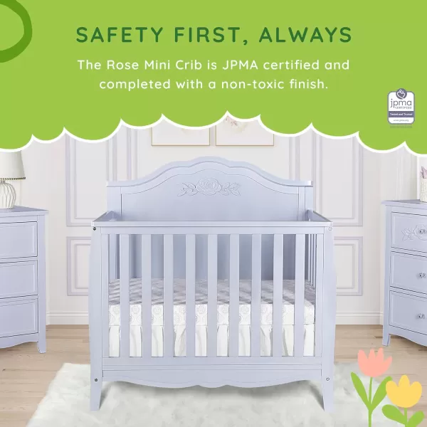 Nursery Essentials Bundle of Sweetpea Baby Rose 4-in-1 Convertible Mini Crib, Sweetpea Baby Jasmine Changing-Table, with a Dream On Me Sunset 3” Extra Firm Fiber Portable Crib Mattress