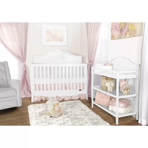 Nursery Essentials Bundle of Sweetpea Baby Rose 4-in-1 Convertible Mini Crib, Sweetpea Baby Jasmine Changing-Table, with a Dream On Me Sunset 3” Extra Firm Fiber Portable Crib Mattress