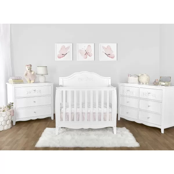 Nursery Essentials Bundle of Sweetpea Baby Rose 4-in-1 Convertible Mini Crib, Sweetpea Baby Jasmine Changing-Table, with a Dream On Me Sunset 3” Extra Firm Fiber Portable Crib Mattress