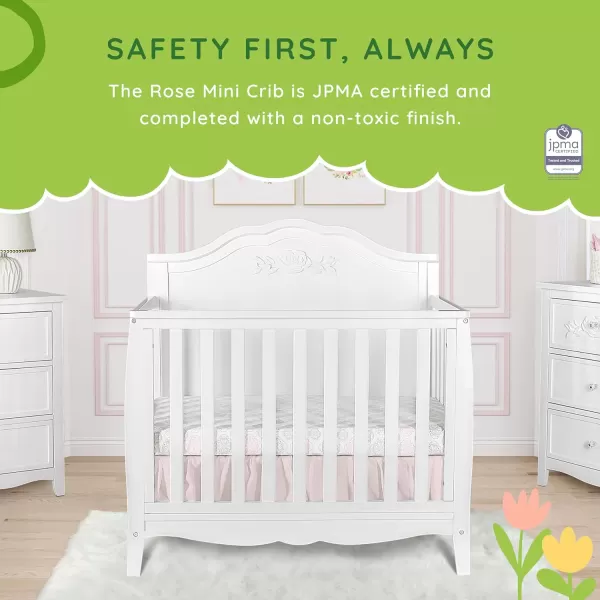 Nursery Essentials Bundle of Sweetpea Baby Rose 4-in-1 Convertible Mini Crib, Sweetpea Baby Jasmine Changing-Table, with a Dream On Me Sunset 3” Extra Firm Fiber Portable Crib Mattress