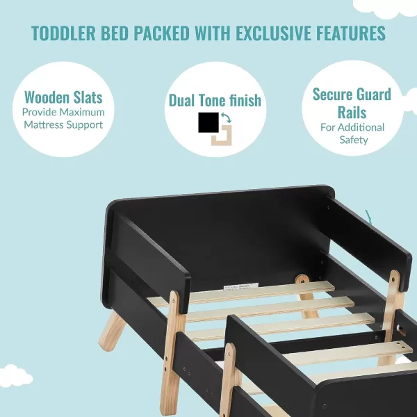 Osko Convertible Toddler Bed Made with Sustainable New Zealand Pinewood in Black, JPMA &amp; Greenguard Gold Certified, Non-Toxic Finish