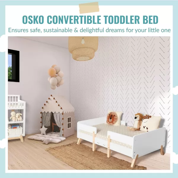 Osko Convertible Toddler Bed Made with Sustainable New Zealand Pinewood in Black, JPMA &amp; Greenguard Gold Certified, Non-Toxic Finish