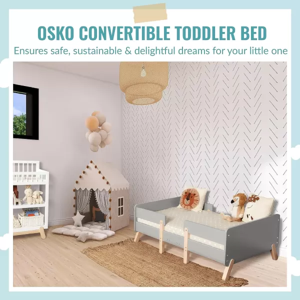 Osko Convertible Toddler Bed Made with Sustainable New Zealand Pinewood in Black, JPMA &amp; Greenguard Gold Certified, Non-Toxic Finish