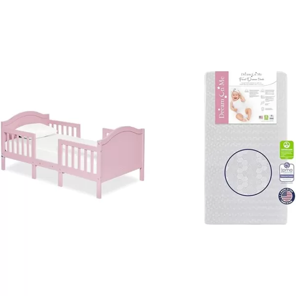 Portland 3 In 1 Convertible Toddler Bed in Pink, Greenguard Gold Certified, 56x29x28 Inch 