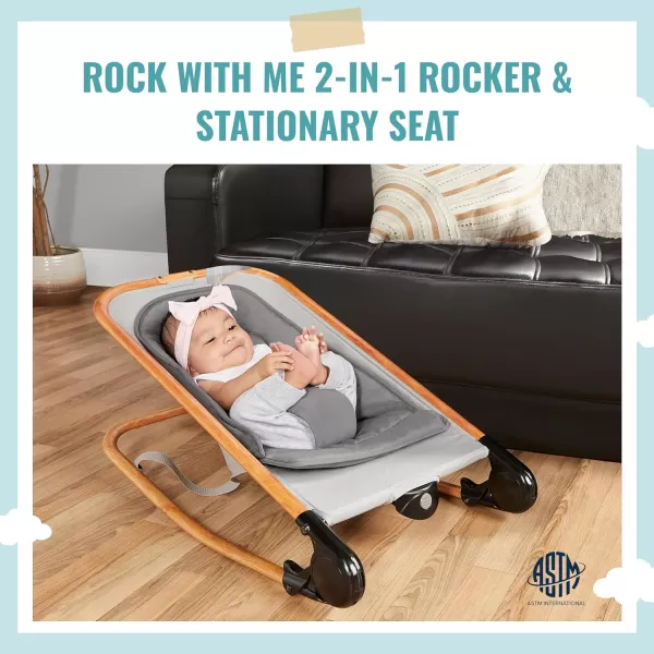 Rock with me 2-in-1 Rocker and Stationary Seat | Compact Portable Infant Rocker with Removable Toys Bar &amp; Hanging Toys in Blue