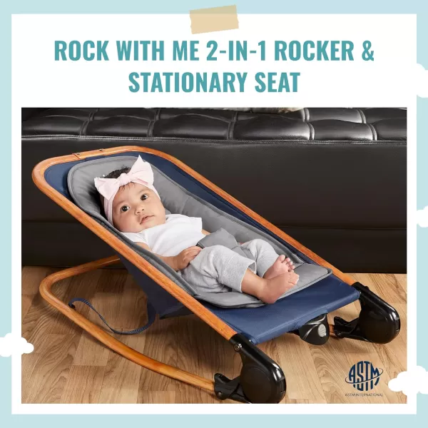 Rock with me 2-in-1 Rocker and Stationary Seat | Compact Portable Infant Rocker with Removable Toys Bar &amp; Hanging Toys in Blue