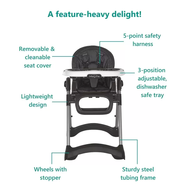 Solid Times High Chair for Babies and Toddlers in Grey, Multiple Recline and Height Positions, Lightweight Portable Baby High Chair, 5 point Safety Harness, Easy to Clean Surface