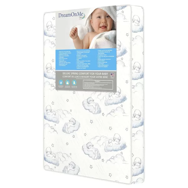 Star-Burst 3' Spring Coil Portable Crib MattressIWaterproofIGreen Guard Gold CertifiedI10 Years Manufacture WarrantyIDual-Sided MattressI Vinyl CoverIMade In The U.S.AIMini Crib Mattress, Crib, White/ Blue