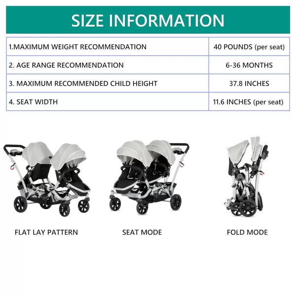 Track Tandem Double Umbrella Stroller in Black &amp; White, Lightweight Double Stroller for Infant and Toddler, Multi-Position Reversible &amp; Reclining Seats, Large Storage Basket and Canopy