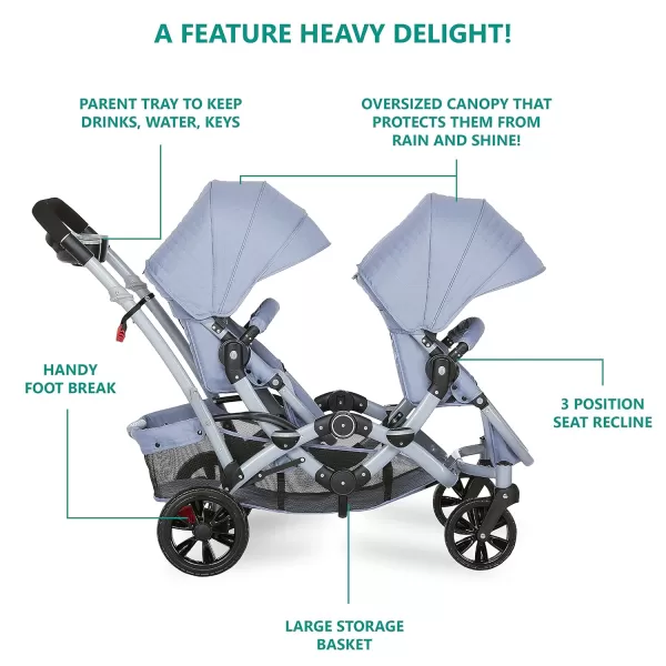 Track Tandem Double Umbrella Stroller in Black &amp; White, Lightweight Double Stroller for Infant and Toddler, Multi-Position Reversible &amp; Reclining Seats, Large Storage Basket and Canopy