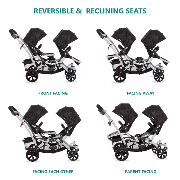 Track Tandem Double Umbrella Stroller in Black &amp; White, Lightweight Double Stroller for Infant and Toddler, Multi-Position Reversible &amp; Reclining Seats, Large Storage Basket and Canopy